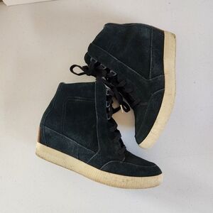 Sorel Black Suede Wedge Heel Boots Booties Size 9.5 Waterproof